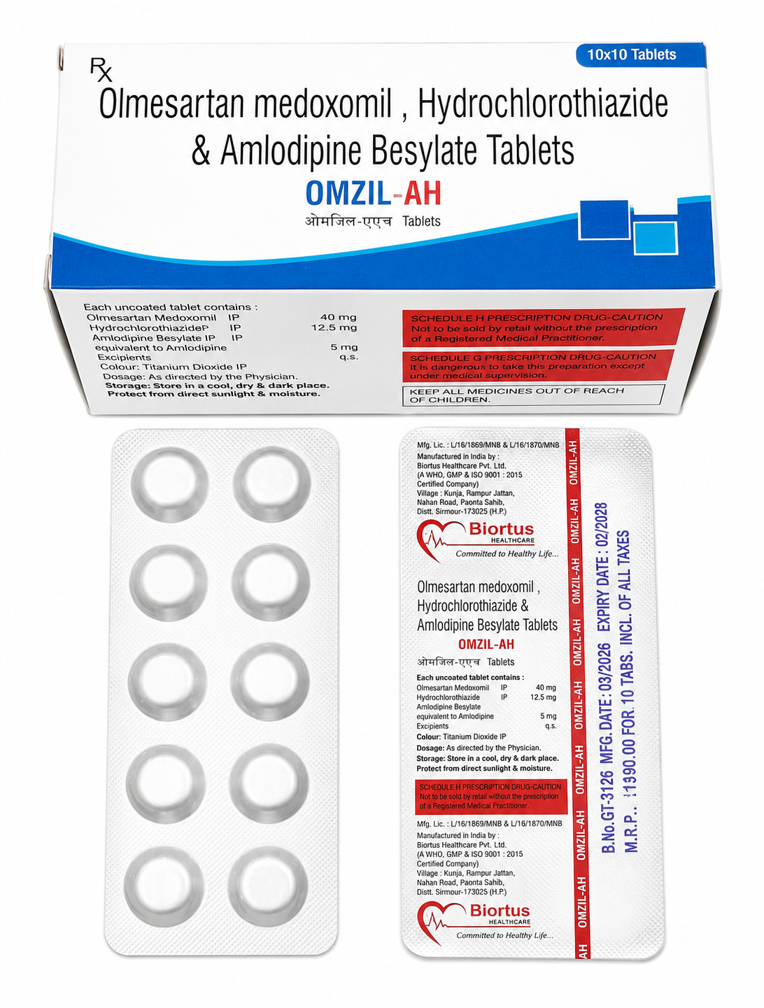 Olmesartan 40 mg + Amlodipine 5 mg + Hydrochlorothiazide 12.5 mg tablet for pcd